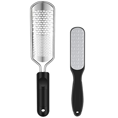 Foot File Callus Remover for Feet Foot Scrubber Dead Skin Remover, 2PCS Stainless Steel Upgraded Dual Size Foot Rasp and Dual Sided Pedicure Tools Washable and Reusable
