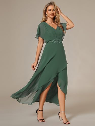 Image of Ever-Pretty Women's Formal Dress A Line V Neck Applique Waist Tea Length Wedding Guest Dress 02027