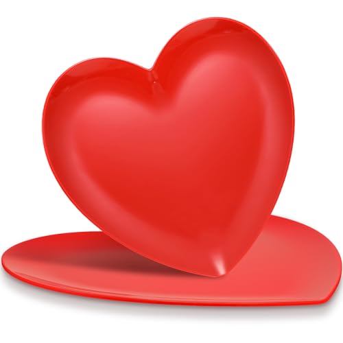 FillTouch 2 Pcs 9.5 Inch Heart Shaped Melamine Valentines Plates Dinner Plates Heart Dinnerware Dishes for Valentines, Birthdays, Bridal Showers, Baby Showers (Red)
