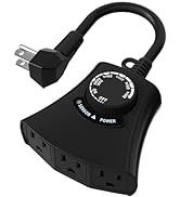 HBN Outdoor Light Timer Waterproof, Dusk to Dawn and 2/4/6/8 Countdown Timer, Heavy Duty 3-Prong ...