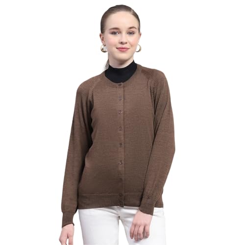 Image of Monte Carlo Womens Solid Blue Round Neck Full Sleeve Cardigan