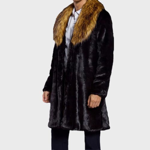 Image of Lisa Colly Mens Faux Fur Coat Jacket Winter Overcoat | Men's Faux Fur Long Jacket, Long Sleeve, Fluffy Warm, Winter Parka Coat
