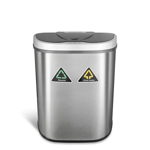 Ninestars DZT-70-11R Automatic Touchless Motion Sensor Semi-Round Trash Can/Recycler, 18.5 Gal. 70 L., Stainless Steel