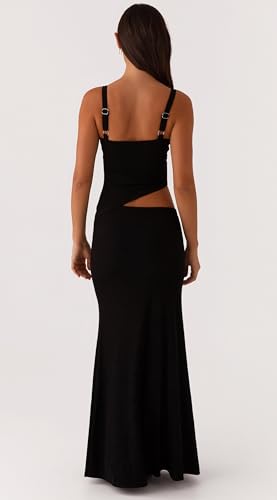 Image of NUFIWI Women Bodycon Spaghetti Strap Cutout Maxi Dress Hollow Sexy Fitted Dresses Sleeveless Stretch Slip Long Dress