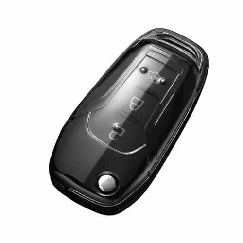 Image of JVCV Premium Soft TPU Transparent Key Cover Compatible with with Ford Endeavour Figo Aspire Freestyle 3 Button Folding Key | Scratch-Resistant Protective Case (Transparent Black)