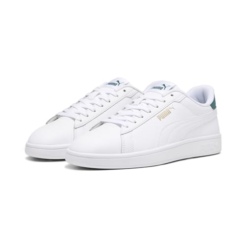 PUMA Men's Smash 3.0 Leather Sneaker White-Malachite Gold, 122