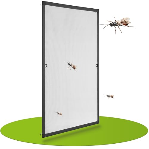 Juskys Fliegengitter für Fenster mit Alu Rahmen 110 x 130 cm - Montage ohne Bohren - zum Einhängen - Insektenschutz Mückenschutz Fliegenschutzgitter - grau
