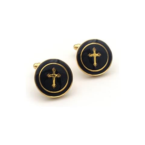 Cross Pair Round Gold Cufflinks Cover
