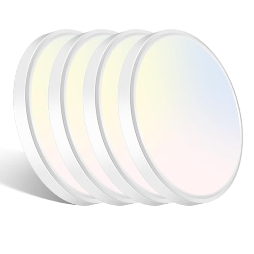 Image of libtit 12 inch Flush Mount LED Ceiling Light Fixture, 3000K 4000K 6500K Adjustable, 28W 3200lm White Round Lighting Fixtures for Bathroom Shower Hallway Kitchen, 4 Pack