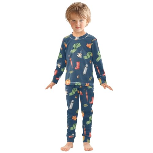 Pajama Sets Long Sleeve Autumn Pumpkin on Blue Soft Comfy Sleepwear 2 Piece PJS 3-8T2