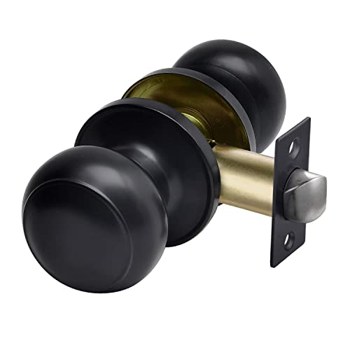 CML Hardware Matte Black Passage Door Knob, Interior Door Lock for Hallway Closet, No Locking, Keyless Round Ball Handle