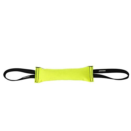 DINGO GEAR WWW.DINGOGEAR.COM 1977Firehose Bite Tug 2 Handles Heavy Duty Toy for K9 IGP Dog Training Sports Play Fetch Bite Work Floating Tug of War to Fire Up Prey Drive Size XXL Yellow S00305