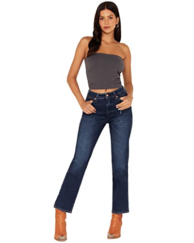 Wrangler Women's Wild West Dark Wash High Rise Stretch Straight Jeans Blue 29 REG