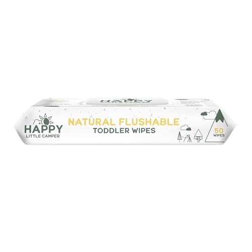 Happy Little Camper Natural Flushable Wipes - Hypoallergenic & Chlorine-Free Wet Wipes with Aloe Vera, Chamomile and Pomegranate Extract - Unscented Baby Wipes Safe for Sensitive Skin - 50 Count
