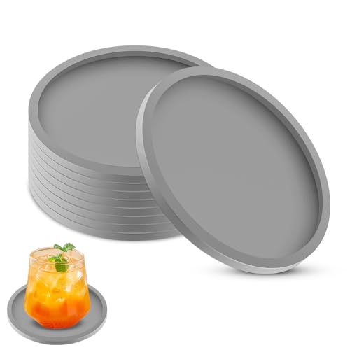 MOXYOY Gray Coasters 8 Pcs Round Silicone Coasters for Drinks