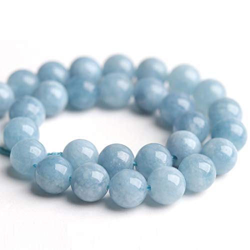 Image of Natural Stone Beads Aquamarine 10mm Polished Round Smooth Gemstone Beads for Jewelry Making 15 Inch (Aquamarine, 10mm)