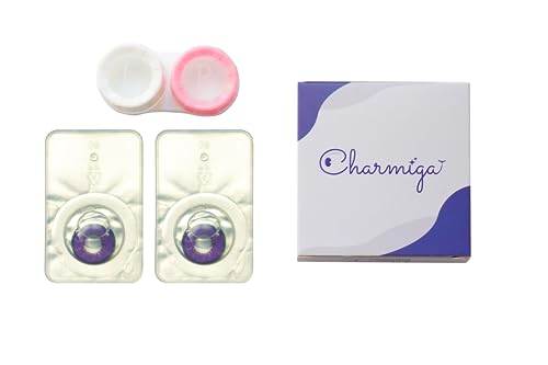 Kontaktlinsen farbig ohne Stärke violett | farbige lila crazy Jahreslinsen Anime | weiche Linsen | 2 Stück Farblinsen + Linsenbehälter | 0.0 Dioptrien | Fasching | Halloween | Charmiga Loco Violet