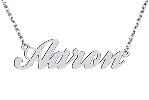 Dancing Wolf Silver Aaron Name Necklace Initial Charm Nameplate Necklaces for Womens Birthday Friendship Jewelry Stainless Steel