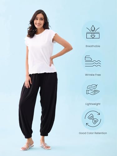 Image of GO COLORS Women Mid Rise Viscose Harem Pants | Wrinkle Free, Relaxed Fit, Free Size