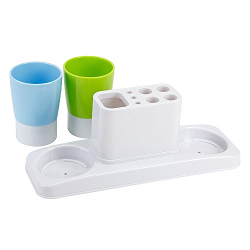 Image of Eslite Bathroom Toothbrush Toothpaste Stand Organizer Plastic Storage Rack Set