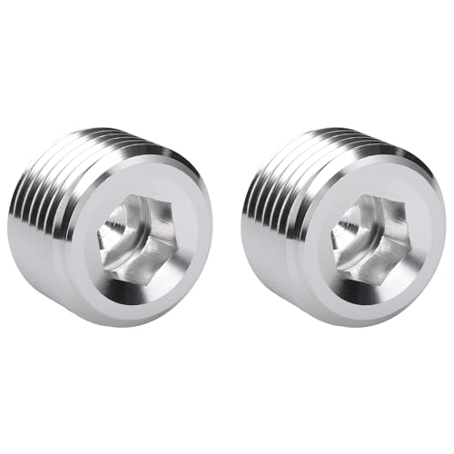 Podavelle 1/2 NPT Male Thread Allen Head Socket Pipe Plug Fitting Aluminum Silver Pack of 2