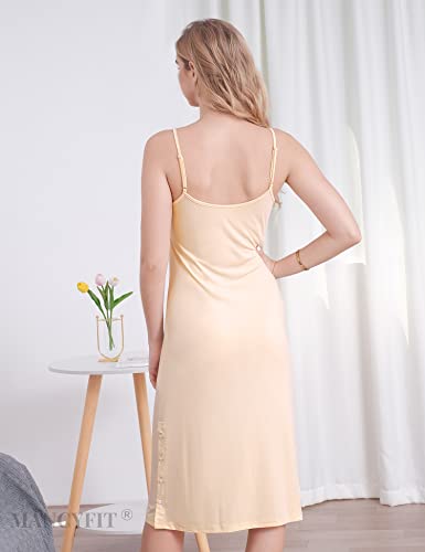 Mancyfit Full Slip Dress For Women Spaghetti Strap Under Cami Slit Soft Sleeveless Nightgowns (Large, Nude) #TOP5