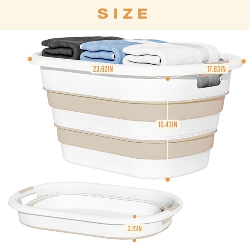 Image of OOAMBB 43L(11.5Gallon) Collapsible Laundry Baskets plastic, Pop Up Laundry hamper /Storage Container, Foldable Laundry Basket with Large Capacity,Sturdy,Space Saver (Beige, 2 Packs)