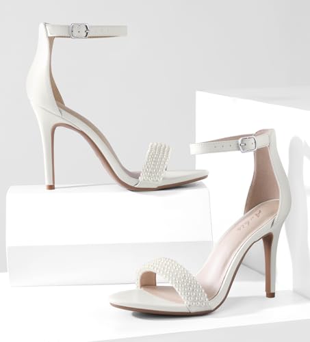 Image of Ankis High Heels for Women 4 Inches, Black Nude Gold Stiletto Heels Open Toe Ankle Strap Heeled Sandals for Dressy Wedding Party