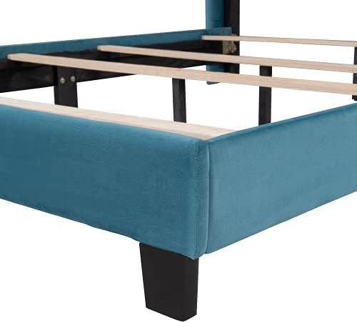 Miniatura 6 de Marco de cama tapizado de terciopelo Queen con cabecera y soporte de listones de madera, marco de cama tamaño Queen, marco de cama moderno Cama