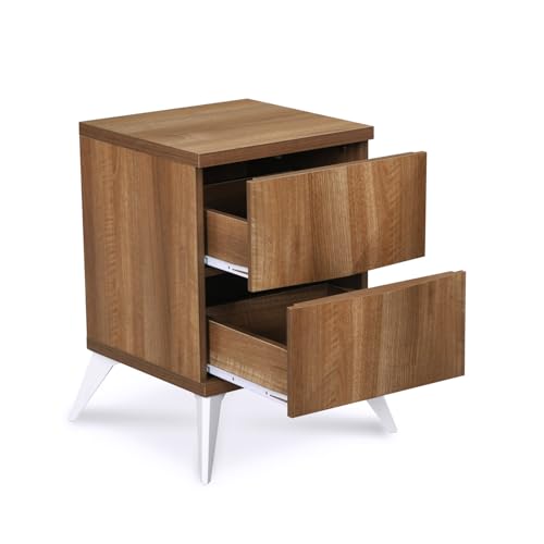 Image of Nilkamal Trixie Night Stand | Wooden Bed Side Table with 2 Drawers | Multipurpose End Table for Bedroom, Living Room | Oak
