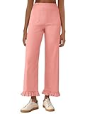 Cicy Bell Womens Wide Leg Pants Casual High Waisted Ruffle Hem Zipper Loose Fit Trousers with Pockets Watermelon Red