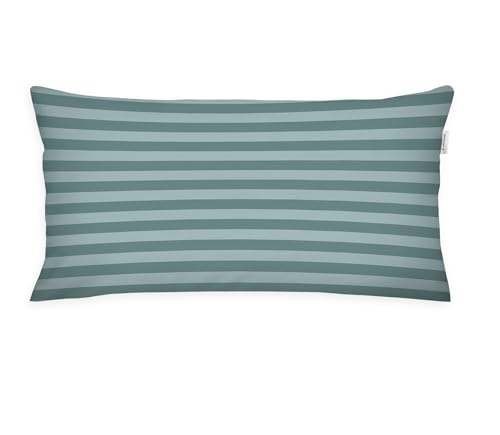 TOM TAILOR Renforcé-Kissenhülle, 40x80 cm, 100% Baumwolle/Renforcé, mit farbigem Reißverschluss, MEDIUM STRIPES Türkis (Fresh Sage & Smokey Sage)