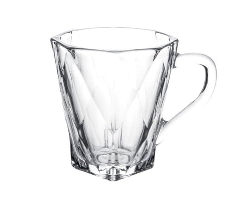 Image of VILON Italian Premium Glass Tea Cup Set | Coffee Mugs with Handle Transparent Drinking Cup for Milk, Cappuccino, Hot Chocolate & Cold Beverages | 175ml | Set of 6 (CHEX Teacup 175ML 6)