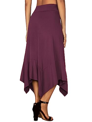 DJT Women's Skirts Stretchy Waistband A Line Handkerchief Hem Flowy Flared Casual Midi Skirt3