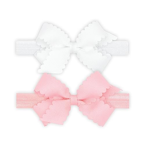 Wee Ones Girls Two Mini Scallop Bows With Bands, Mini, Millenium Blue and Light Pink image 4