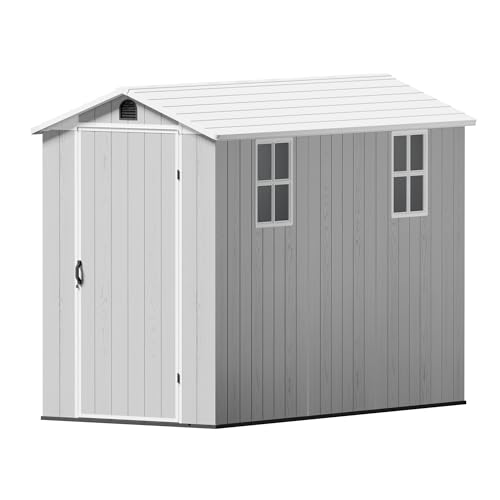 Image of Greesum 4x8FT Plastic Outdoor Storage Shed with Floor, Light Gray