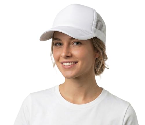 Image of NYFASHION101 Plain Mesh Trucker Hat - Breathable 6-Panel Daily Snapback Cap, Customizable Ideal for DIY Embroidery & Patches