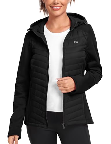 MoFiz Damen Fleecejacke Sportjacke Wanderjacke Outdoorjacke Running Winter Atmungsaktiv Jacke Hybridjacke Freizeitjacke Schwarz EU 3XL
