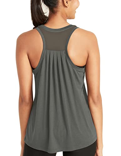 Bestisun Tops de treino para mulheres de ajuste solto com costas nadador camisas de ioga corrida cam
