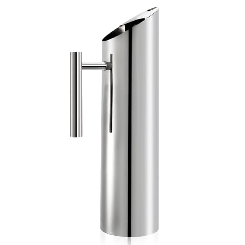 Image of Hiceeden Stainless Steel Water Pitcher, 68oz /2L Modern Metal Pitcher with Ice Guard, Silver Carafe Drink Jug with Handle, Homemade Beverage Container for Juice, Coffee, Milk, Iced /Hot Tea