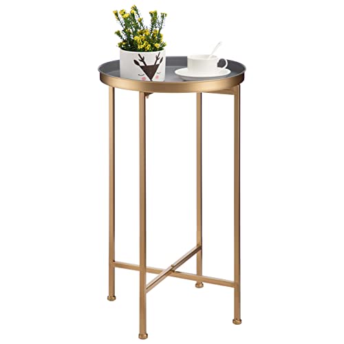 HollyHOME Kleiner runder Beistelltisch aus Metall, wasserdicht, Akzent-Tisch für drinnen und draußen, Couchtisch für Wohnzimmer, rostfreier dekorativer Pflanzenständer, (D) 36,8 cm x (H) 63,5 cm,