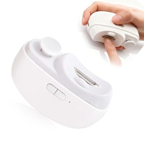 Electric Nail Clipper, 2 in 1 Electric Nail Clippers for Seniors and Adults, Baby Automatic Nail Clipper with Polishing, Light & Storage, Smart Nail Clipper 2-Speed for Fingernail (White)
