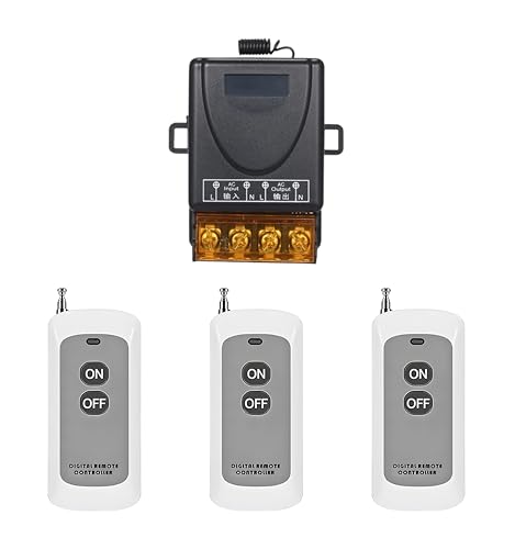 Image of Roboway 433MHz RF Wireless Switch | 1 Channel AC 85-220V Receiver with EV1527 2-Button Remote | Long Range Wireless Light & Fan Control Relay Module | Home Automation Kit (3 Remote and 1 Receiver)