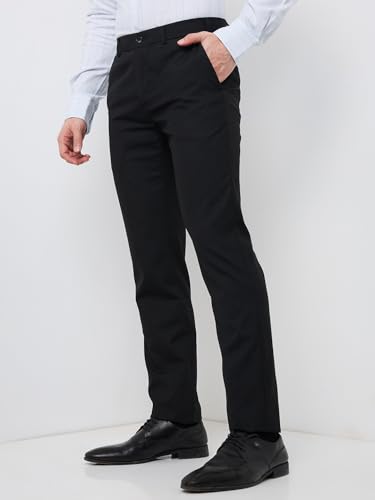 Image of Raymond Men Slim Fit Checks Pattern Poly Viscose Blend Flat Front Formal Trouser