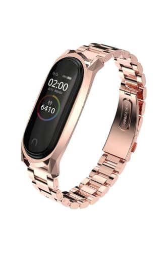 Xiaomi Mi Band 5 ve Mi Band 6 Uyumlu Metal Paslanmaz Çelik Kordon, Rose Gold