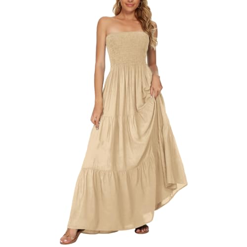 Image of Women's Summer Strapless Tube Top Maxi Dresses Off Shoulder Boho Beach Long Dress