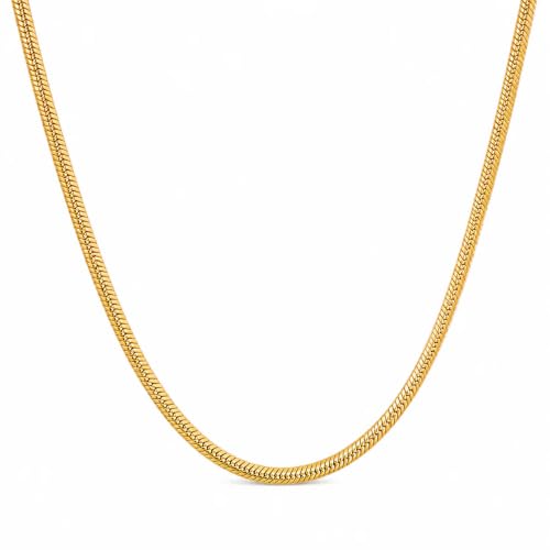 Image of Men's Gold Snake Chain Necklace - Flat Snake Link Chain for Men, Stainless Steel Gold Plated Jewelry, Smooth Flexible Design, Premium Fashion Chain