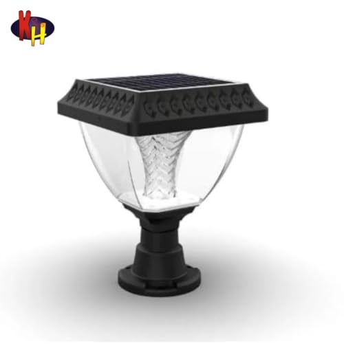 Image of kh Solar Gate Light with Remote Control | Warm White, Cool White & RGB Modes | 10W LED Post Lamp | IP65 | Automatic Dusk to Dawn | Solar Pillar Light for Gate, Garden, Wall & Boundary