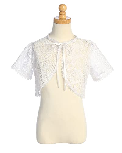 Made in USA - White Lace Short Sleeve First Communion Bolero for Girls - Toddler Flower Girl Sweater for Wedding3