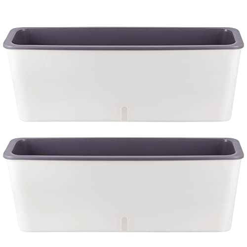 SINJEUN 2 Pack Rectangular Self Watering Planter 17 x 6 Inch, Rectangular Self Watering Flower Plant Pots with Drainage Holes, Garden Window Sill Planters Flower Pot for Indoor Outdoor Use